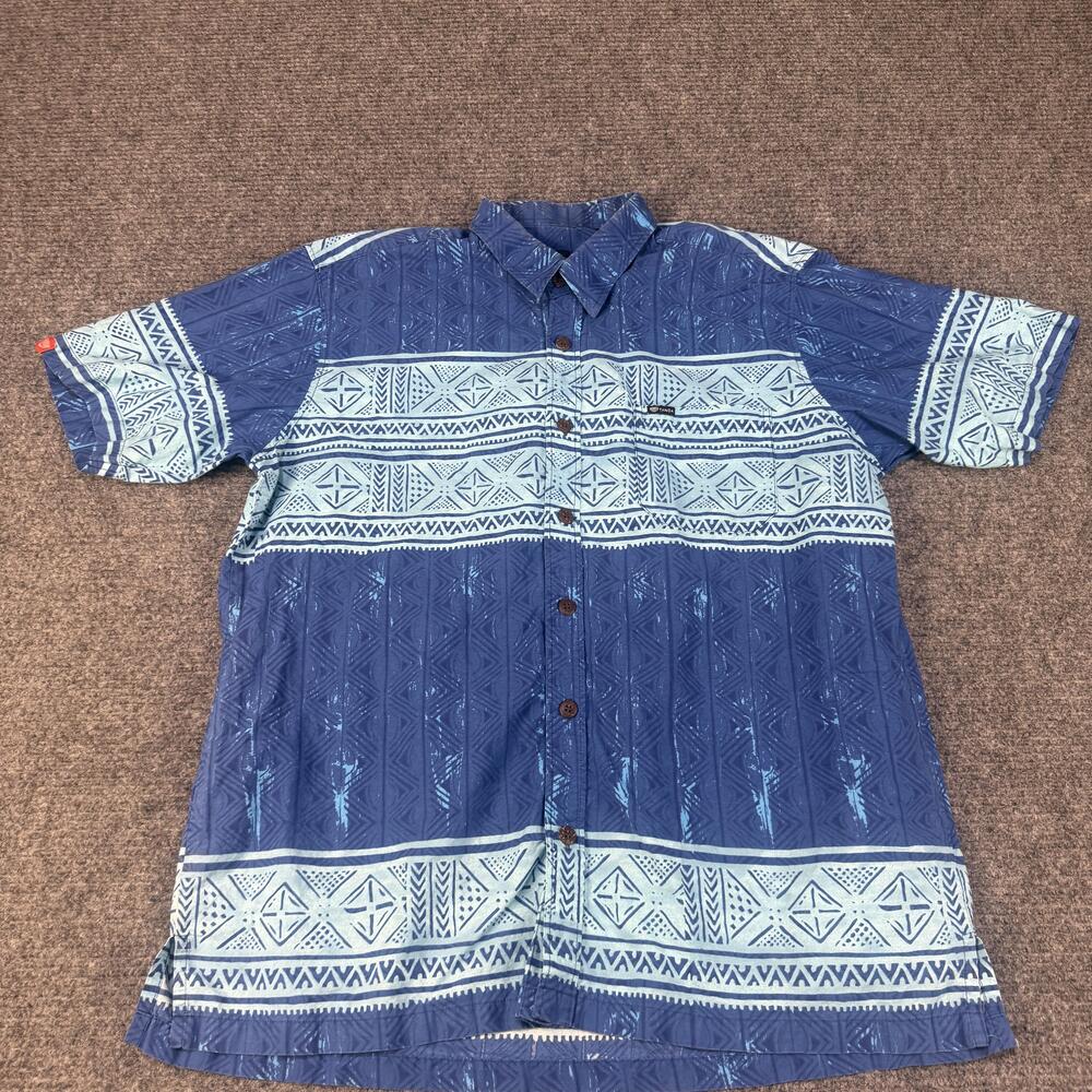 Tanoa Shirt Mens 2XL Blue Polynesian Aloha Hawaiian Camp Button Up Short Sleeve